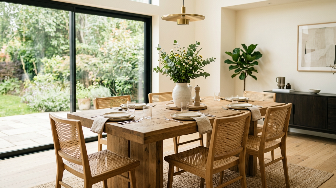 8) Style the dining table with one simple centerpiece